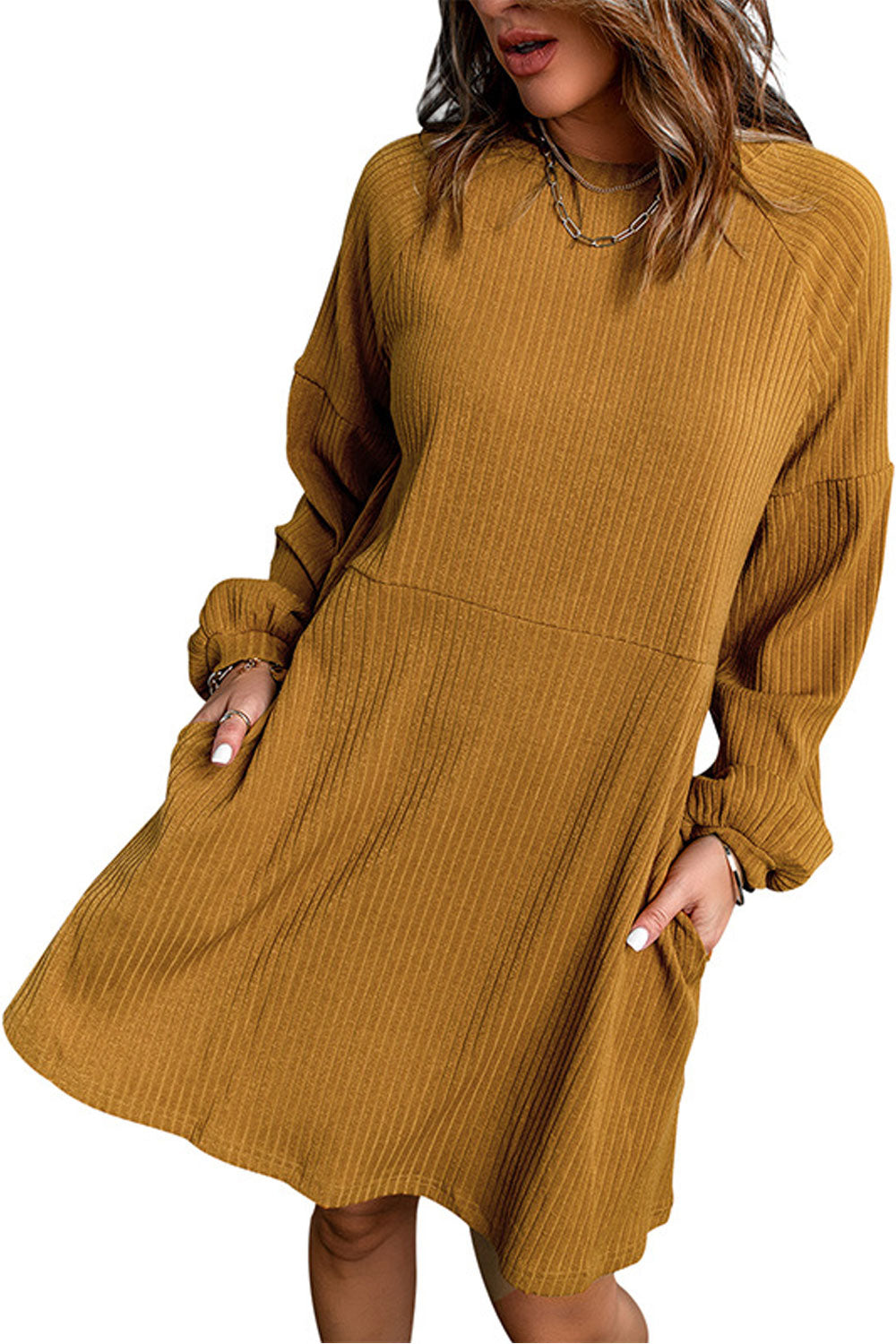 Women Windproof Elegent Solid Colored Loose Long Sleeve Comfortable Round Neck Pullover Sweater