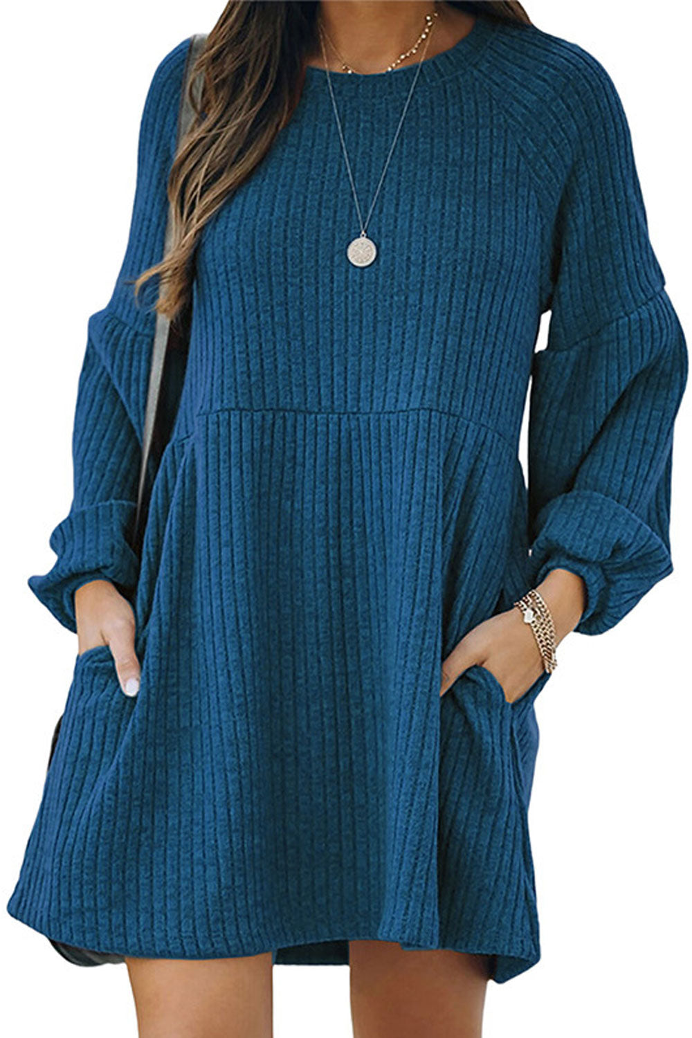 Women Windproof Elegent Solid Colored Loose Long Sleeve Comfortable Round Neck Pullover Sweater