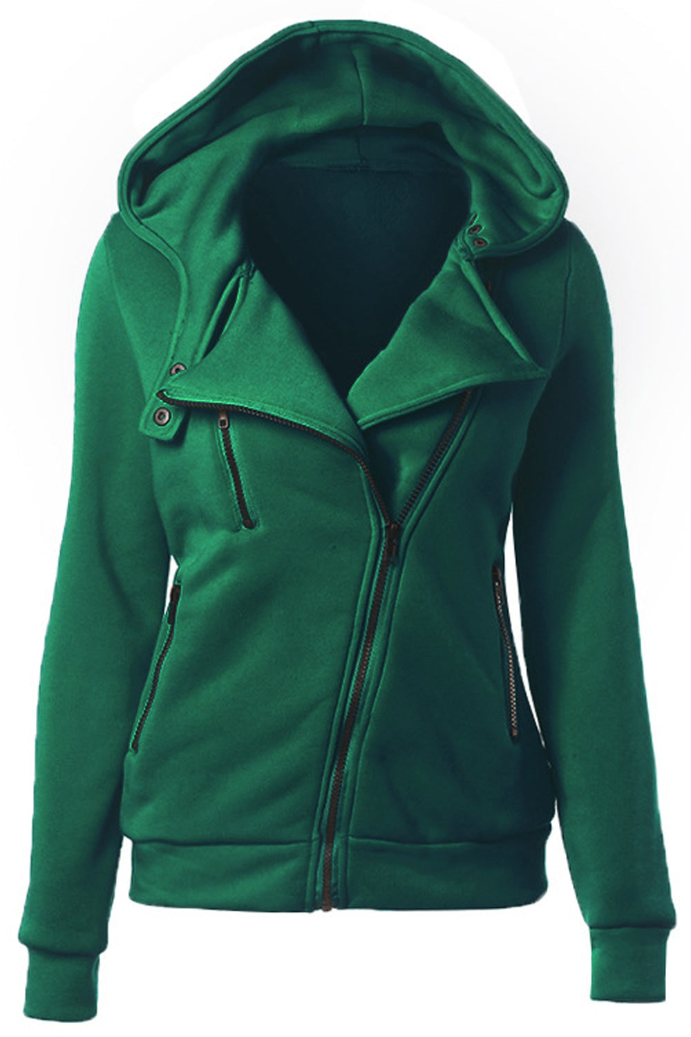 Women Iconic Solid Colored Relaxed Fit Long Sleeve Warm Hat Neck Easy Zipper Closure Casual Jacket