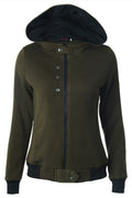 VWomen Splendid Solid Colored Ribbed Hem Trendy Zipper Closure Useful Hat Neck Casual Jacket