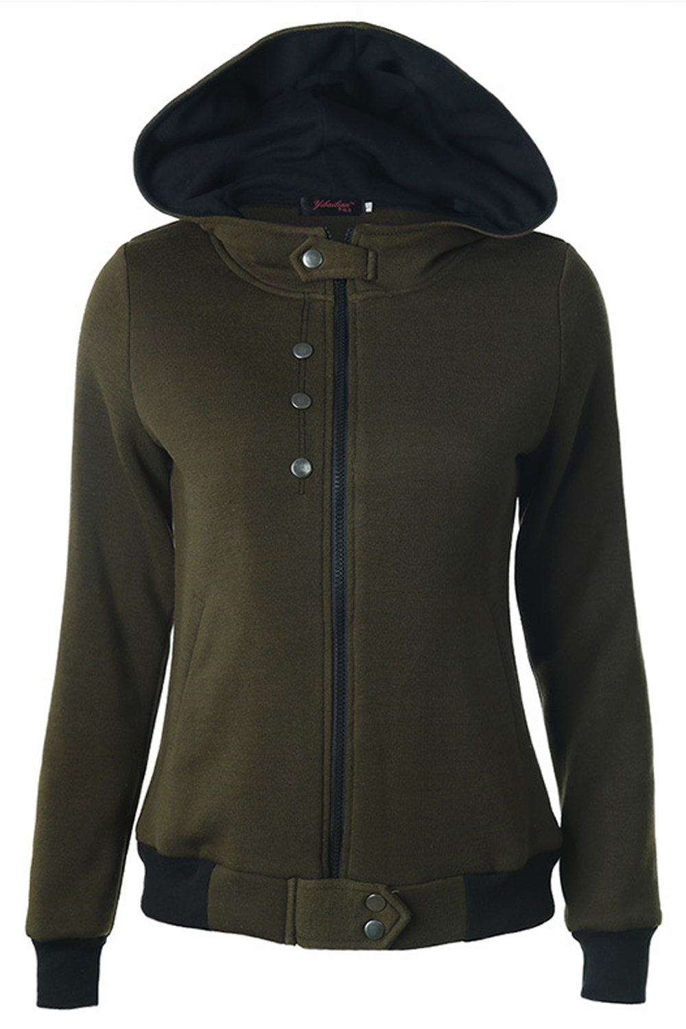 VWomen Splendid Solid Colored Ribbed Hem Trendy Zipper Closure Useful Hat Neck Casual Jacket