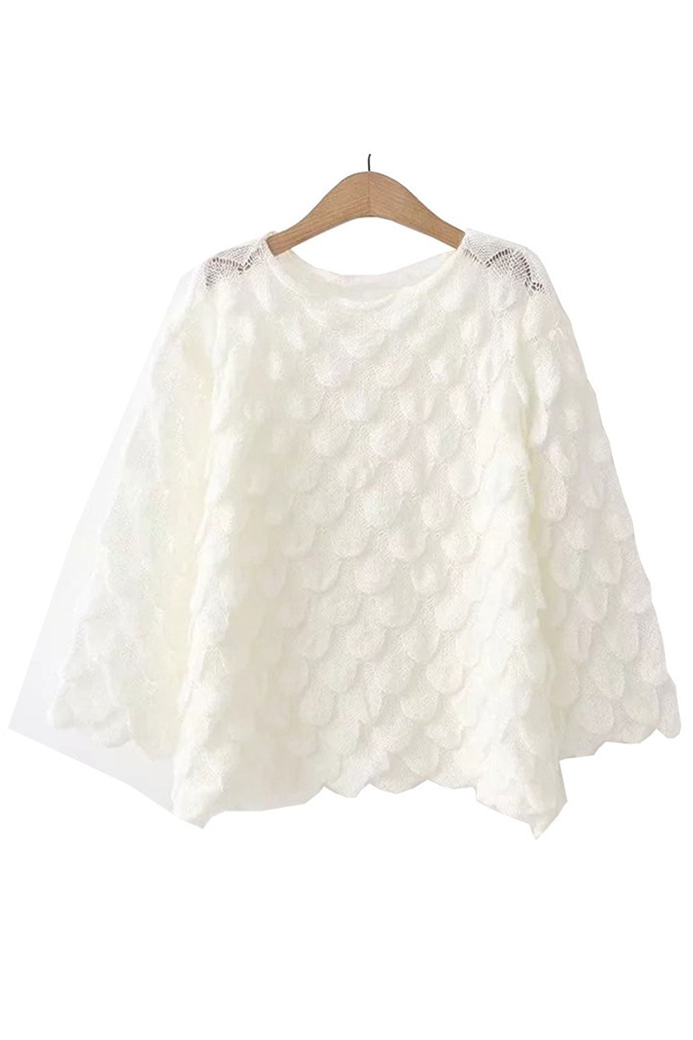 Women Decent Solid Colored Flared Sleeve Restful Round Neck Hollow Styled Pullover Sweater