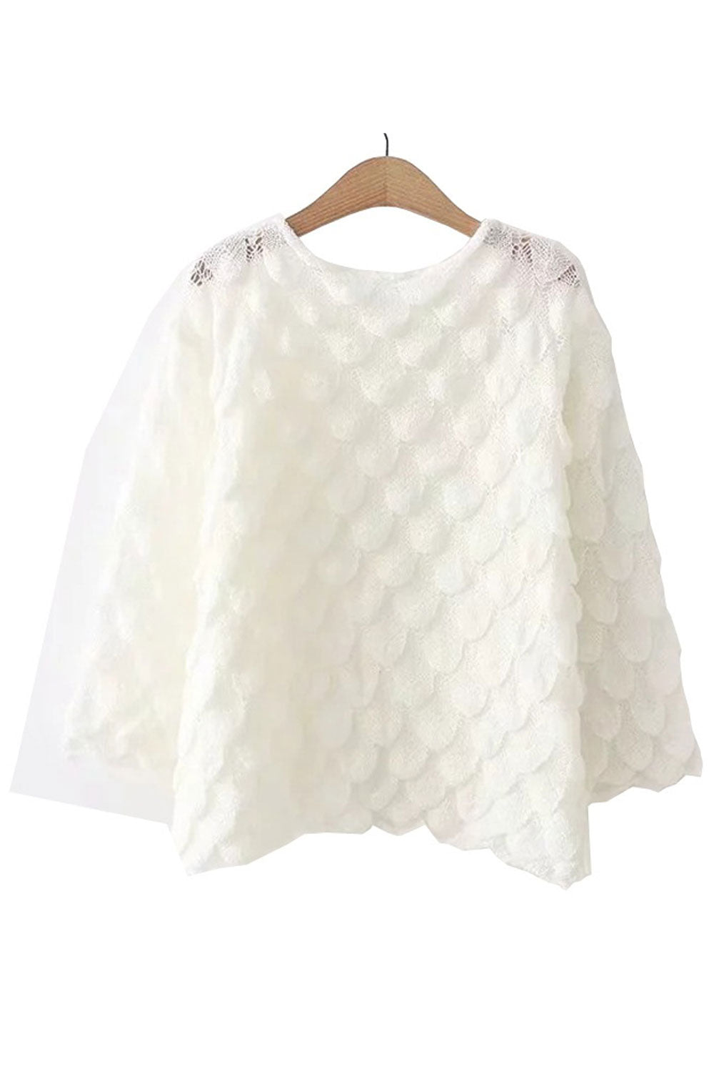 Women Decent Solid Colored Flared Sleeve Restful Round Neck Hollow Styled Pullover Sweater