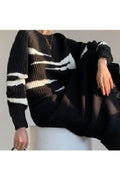 Women Thick & Warm Long Sleeve Trendy Striped Pattern Easy Round Neck Winter Casual Sweater