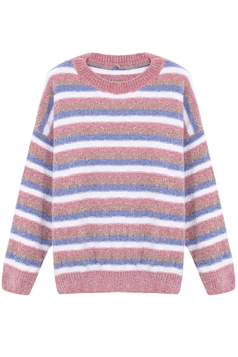 Women Easy Round Neck Windproof Long Sleeve Lovely Striped Pattern Pullover Casual Sweater