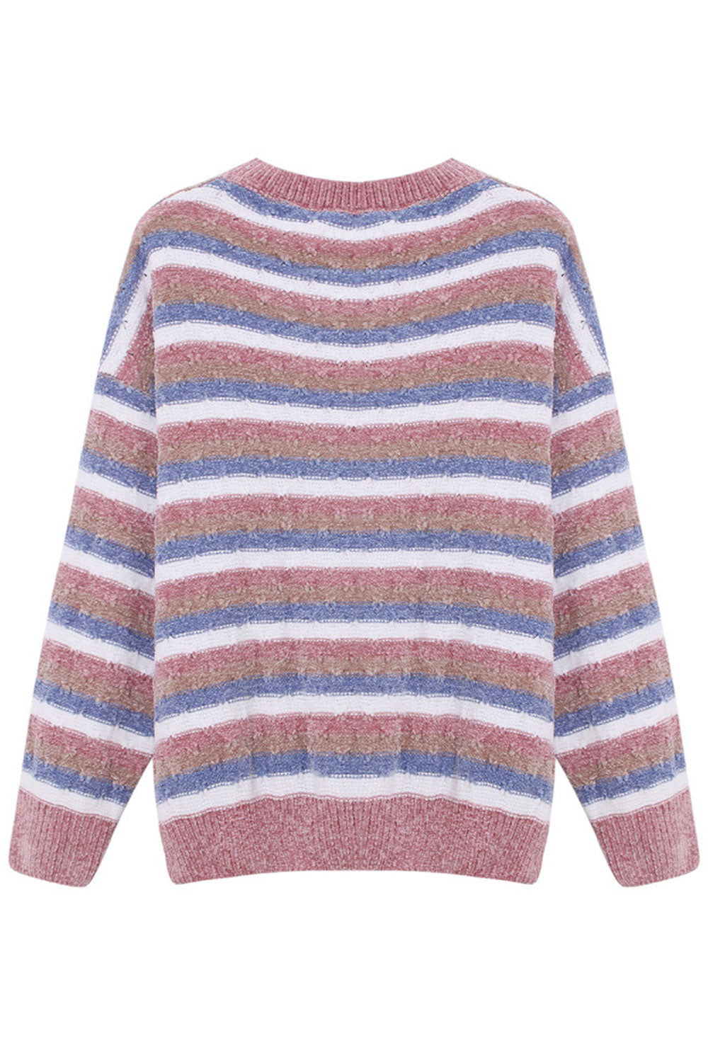 Women Easy Round Neck Windproof Long Sleeve Lovely Striped Pattern Pullover Casual Sweater