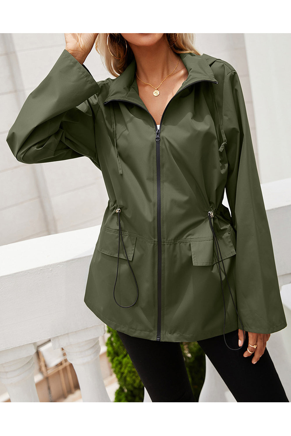 Women Outstanding Solid Colored Adjustable Elasticated Waist Long Sleeve Casual Hooded Neck Jacket