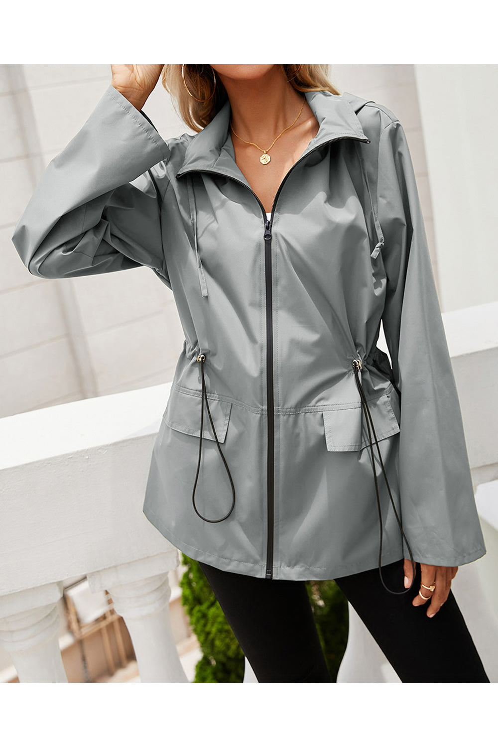 Women Outstanding Solid Colored Adjustable Elasticated Waist Long Sleeve Casual Hooded Neck Jacket