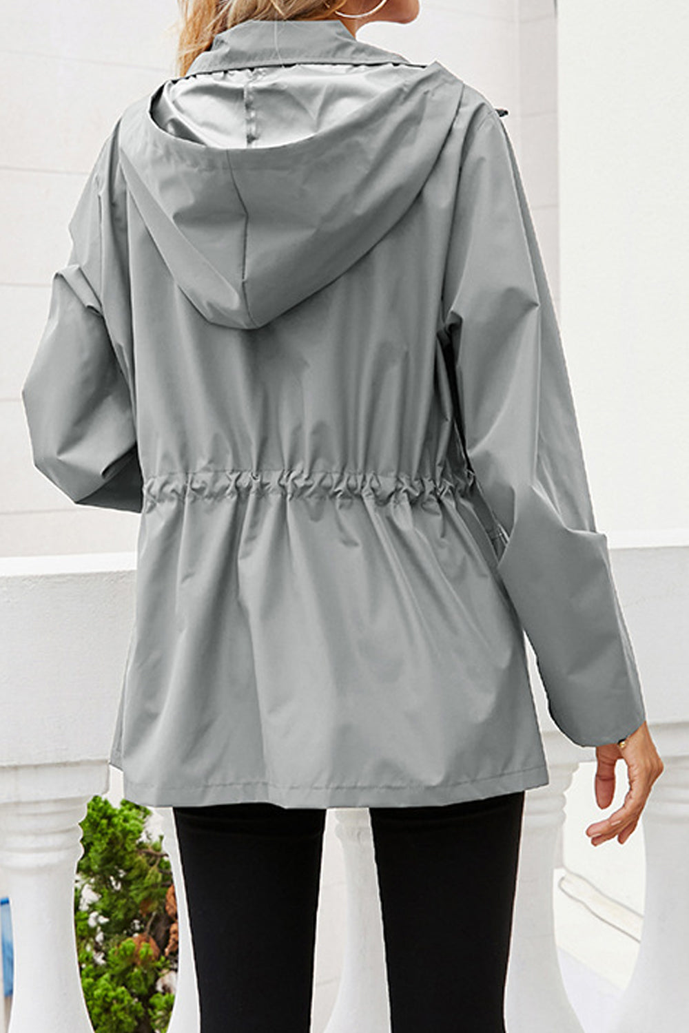 Women Outstanding Solid Colored Adjustable Elasticated Waist Long Sleeve Casual Hooded Neck Jacket