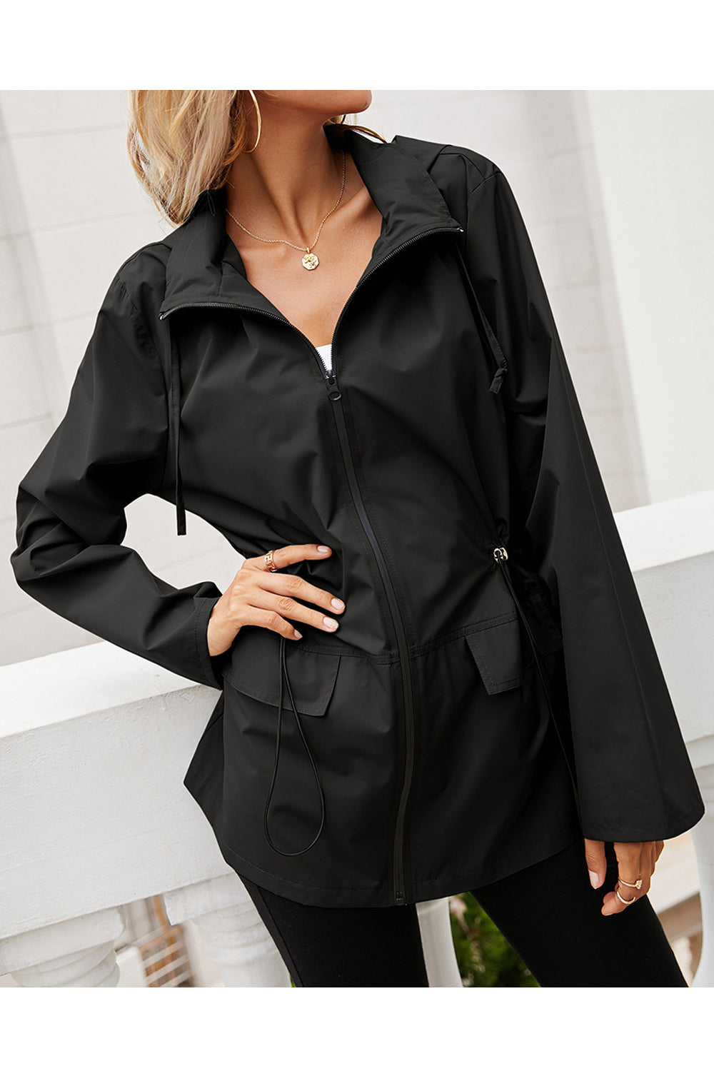 Women Outstanding Solid Colored Adjustable Elasticated Waist Long Sleeve Casual Hooded Neck Jacket