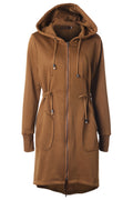 Women Restful Hat Neck Thick Long Sleeve Superb Mid-Length Trendy Solid Colored Zipper Casual Jacket