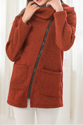 Women Splendid Solid Colored Fashionable Collar Neck Warm Long Sleeve Side Zipper Casual Jacket