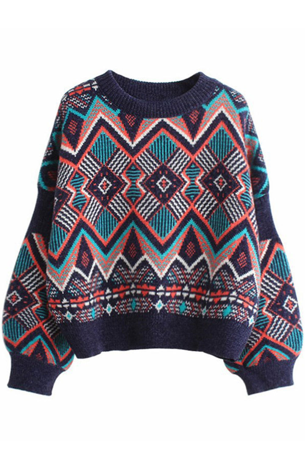 Women Warm Long Sleeve Stylish Geometry Pattern Winter Pullover Fashion Casual Sweater