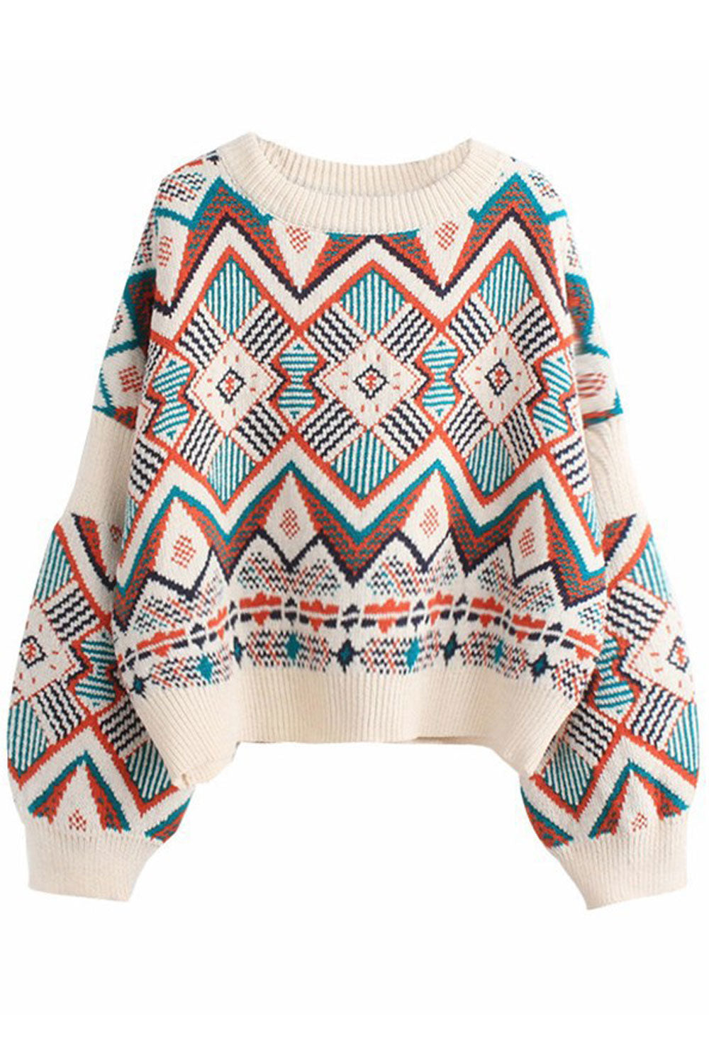 Women Warm Long Sleeve Stylish Geometry Pattern Winter Pullover Fashion Casual Sweater