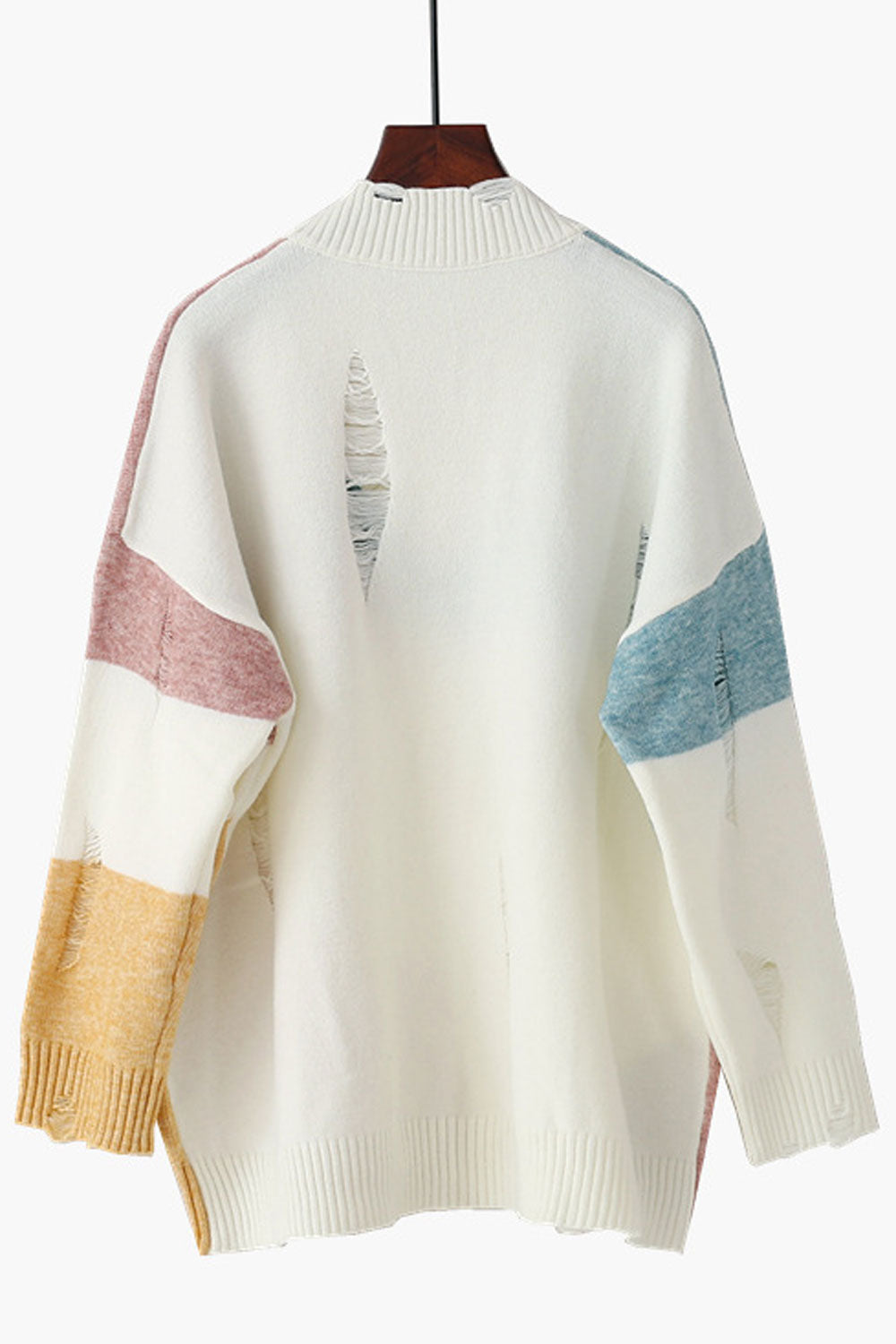 Women Elegent Printed Pattern V-Neck Warm Long Sleeve Ripped Styled Winter Pullover Sweater