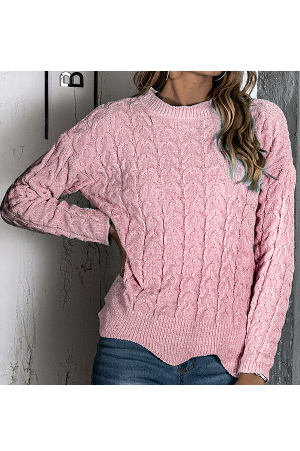 Women Superb Convinient Round Neck Warm Long Sleeve Irregular Hem Winter Weekend Sweater