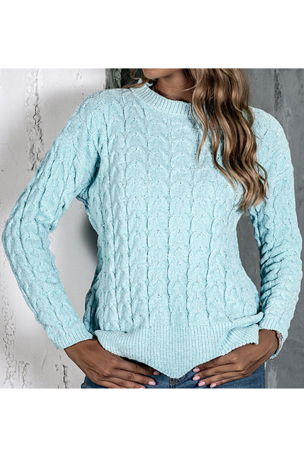 Women Superb Convinient Round Neck Warm Long Sleeve Irregular Hem Winter Weekend Sweater