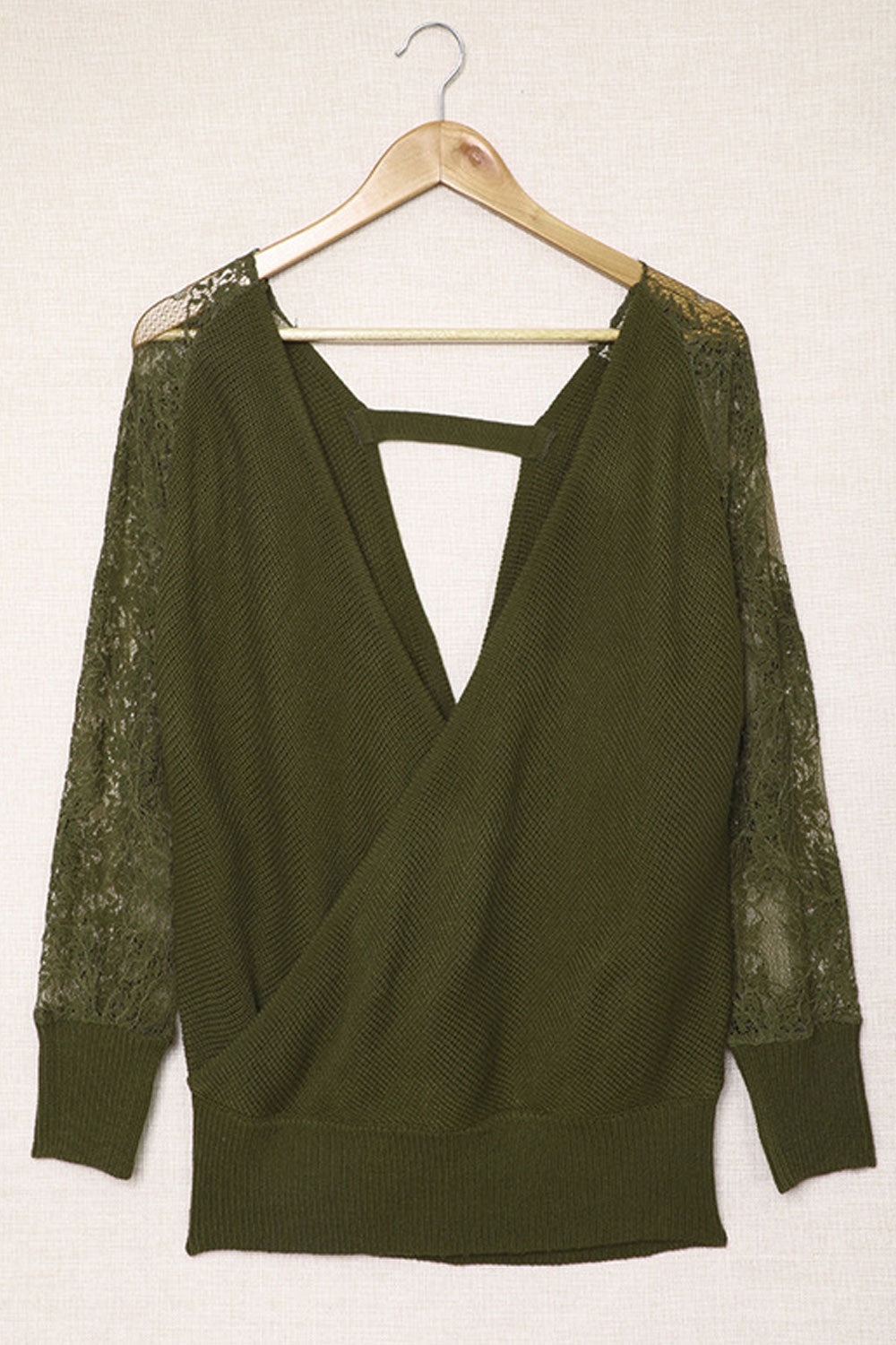 Women Beautiful Solid Colored Deep V-Neck Lace Long Sleeve Thick Winter Casual Sweater