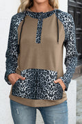 Women Elegent Leopard Pattern Restful Long Sleeve Durable Drawstring Winter Casual Hoodie