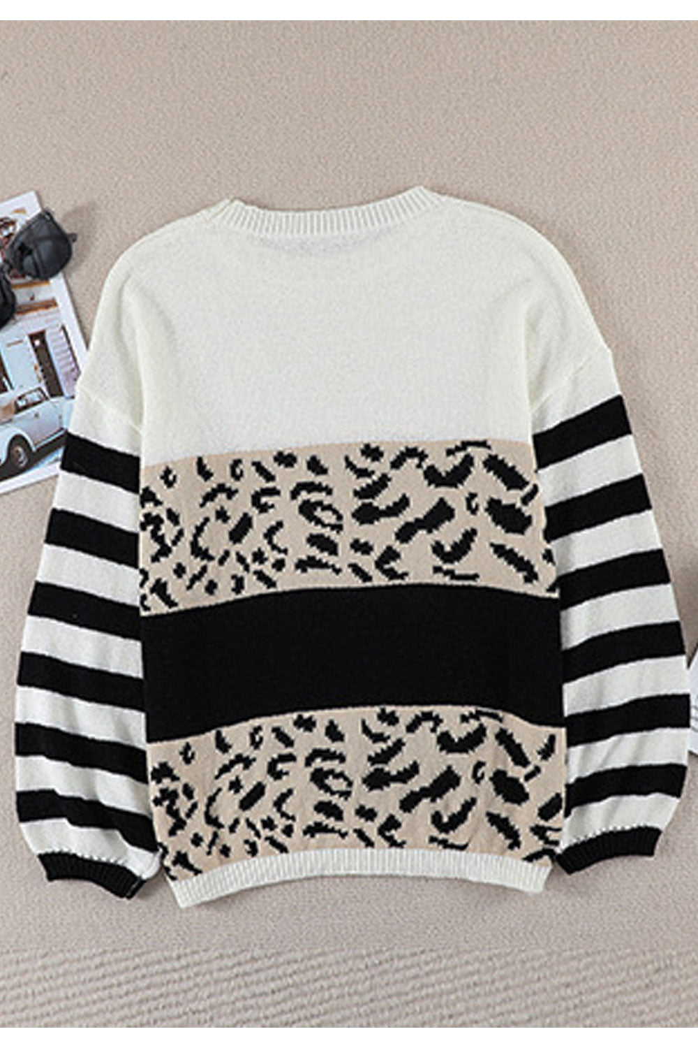 Women Classy Leopard Pattern Winter Restful Long Sleeve Easy Round Neck Warm Winter Sweater