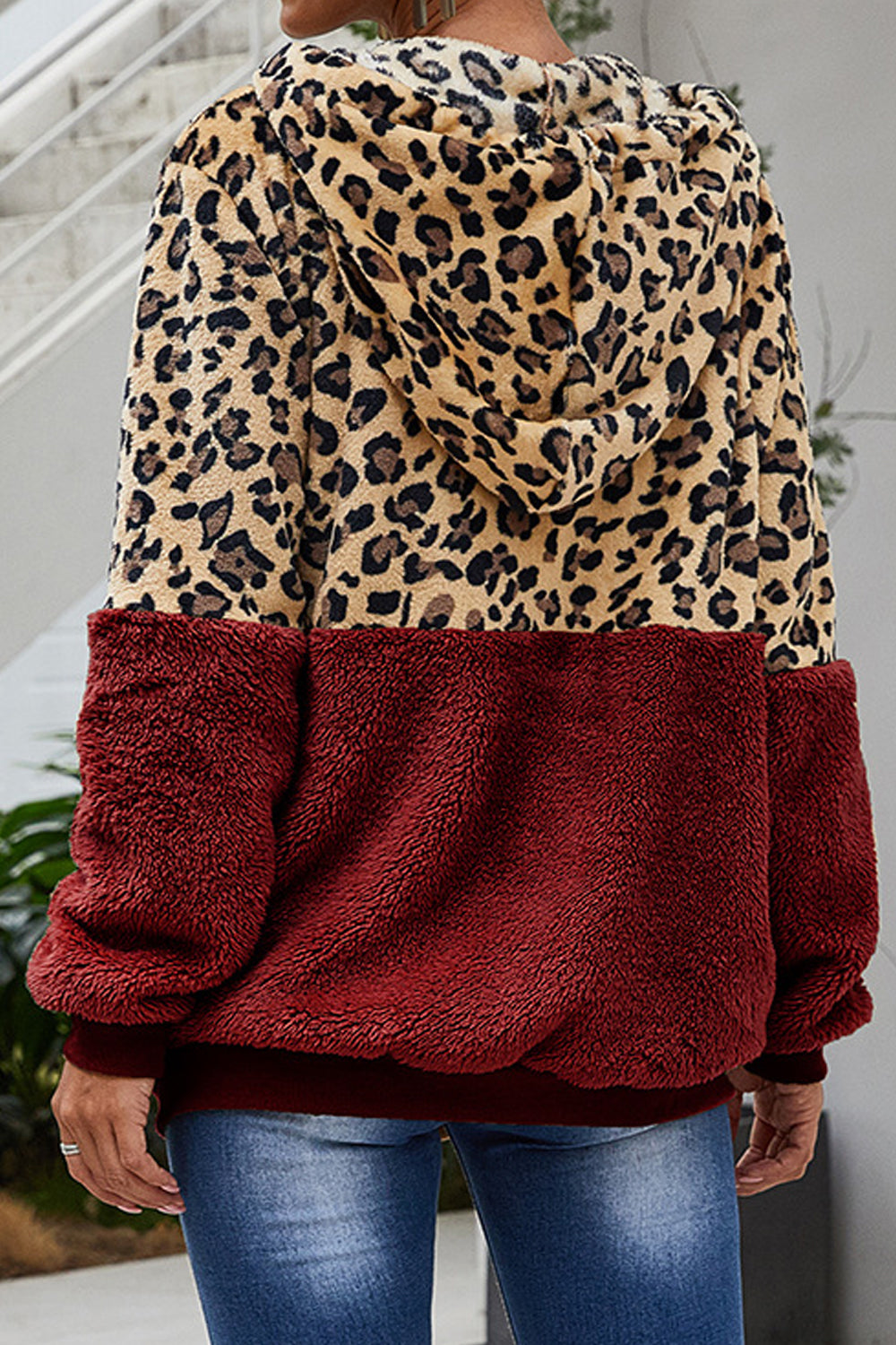 Women Elegant Leopard Pattern Warm Long Sleeve Durable Drawstring Winter Zipper Closure Casual Jacket