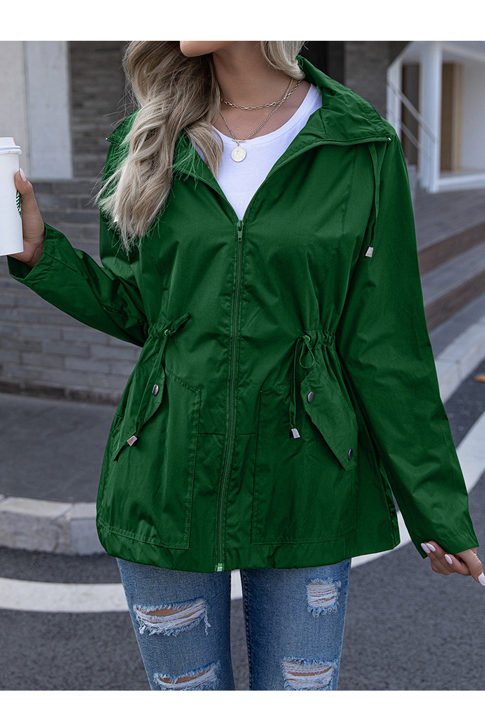 Women Winter Hooded Neck Loose Long Sleeve Superb Solid Colored Zipper Closure Casual Jacket