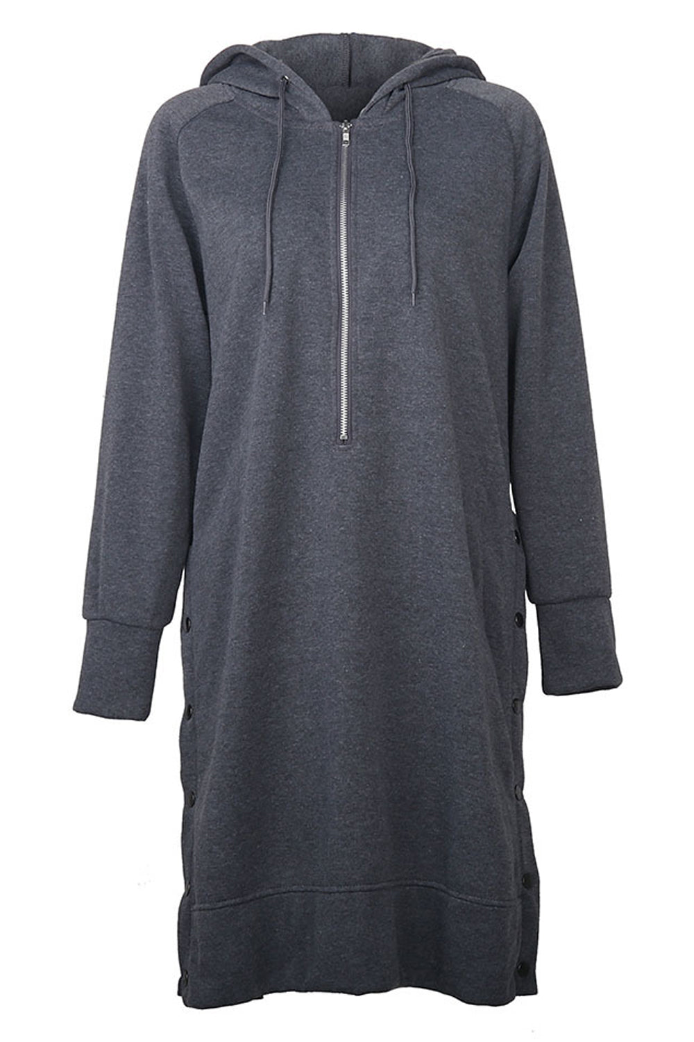 Women Beautiful Solid Colored Zipper Styled Relaxed Fit Long Sleeve Snap Button Casual Hoodie