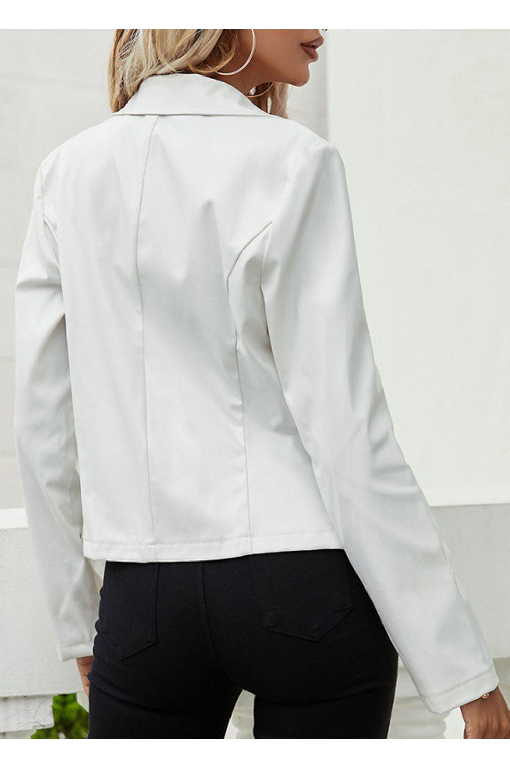 Women Pretty Front Open Long Sleeve Slim Fit Fashionable Winter Leather Jacket