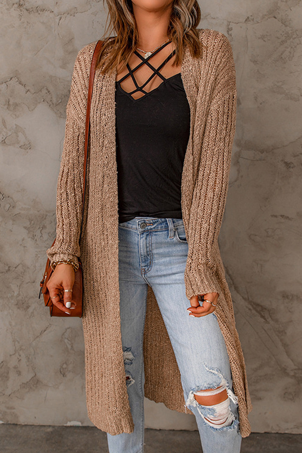 Women Knitted Below Knee Length Long Sleeve Comfy & Thick Winter Cardigan