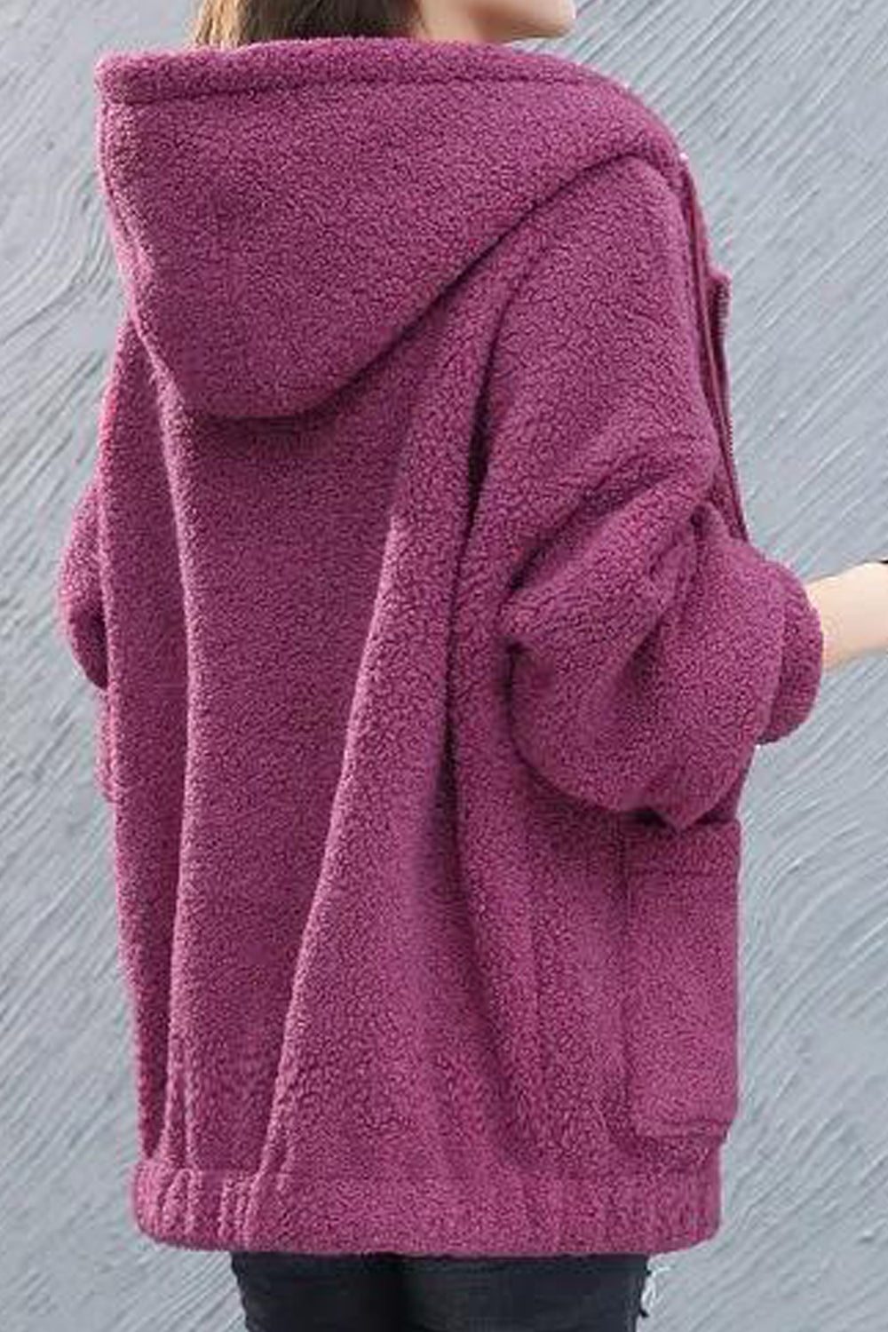 Women Knitted Long Sleeve Flap Pockets Stylish Solid Colored Zipper Closure Winter Casual Hoodie