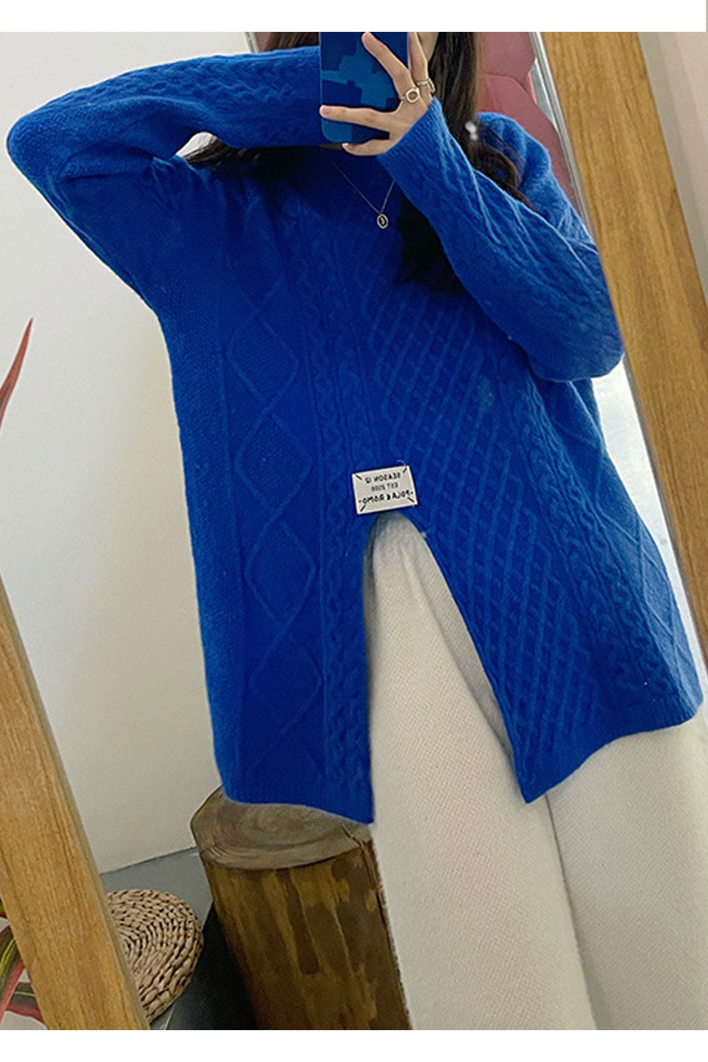 Women Elegant & Modern Designed Knitted Long Sleeve Slit Style Winter Sweater