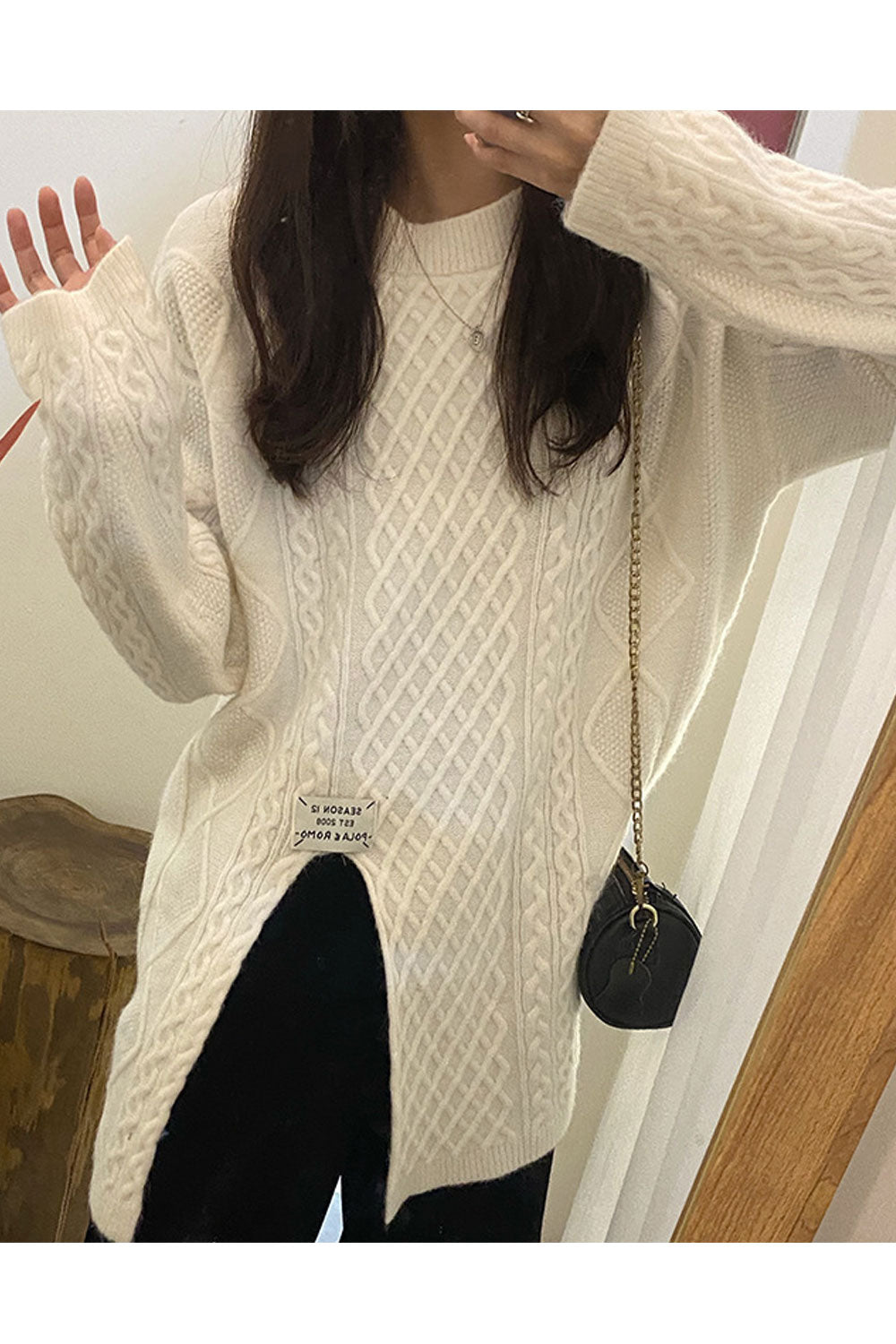 Women Elegant & Modern Designed Knitted Long Sleeve Slit Style Winter Sweater