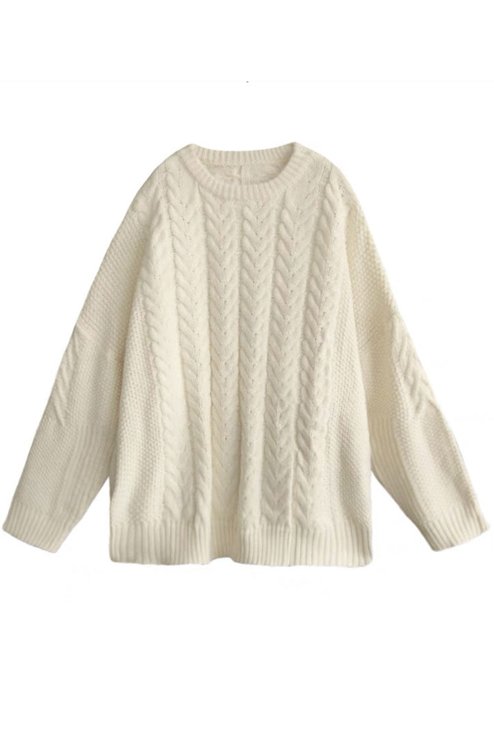 Women Knitted Designed Round Neck Long Sleeve Loose Fit Warm Winter Sweater