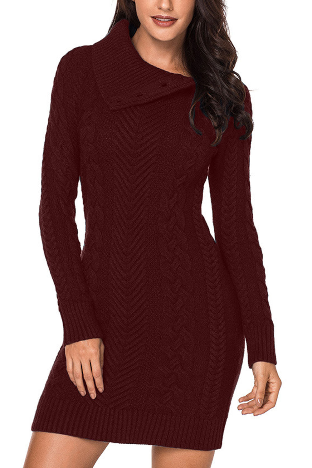Women Slim Fit Long Sleeve Diagonal Collar Fantastic Solid Colored Mid-Length Pullover Sweater