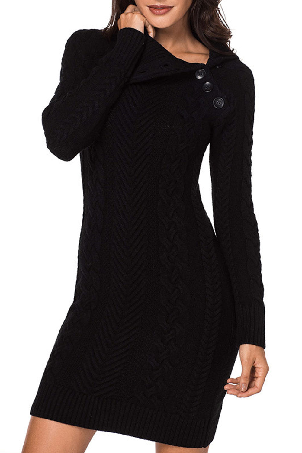 Women Slim Fit Long Sleeve Diagonal Collar Fantastic Solid Colored Mid-Length Pullover Sweater