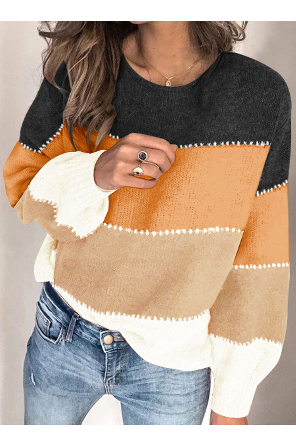 Women Thick & Warm Beautiful Striped Pattern Long Sleeve Mid-Length Winter Pullover Sweater