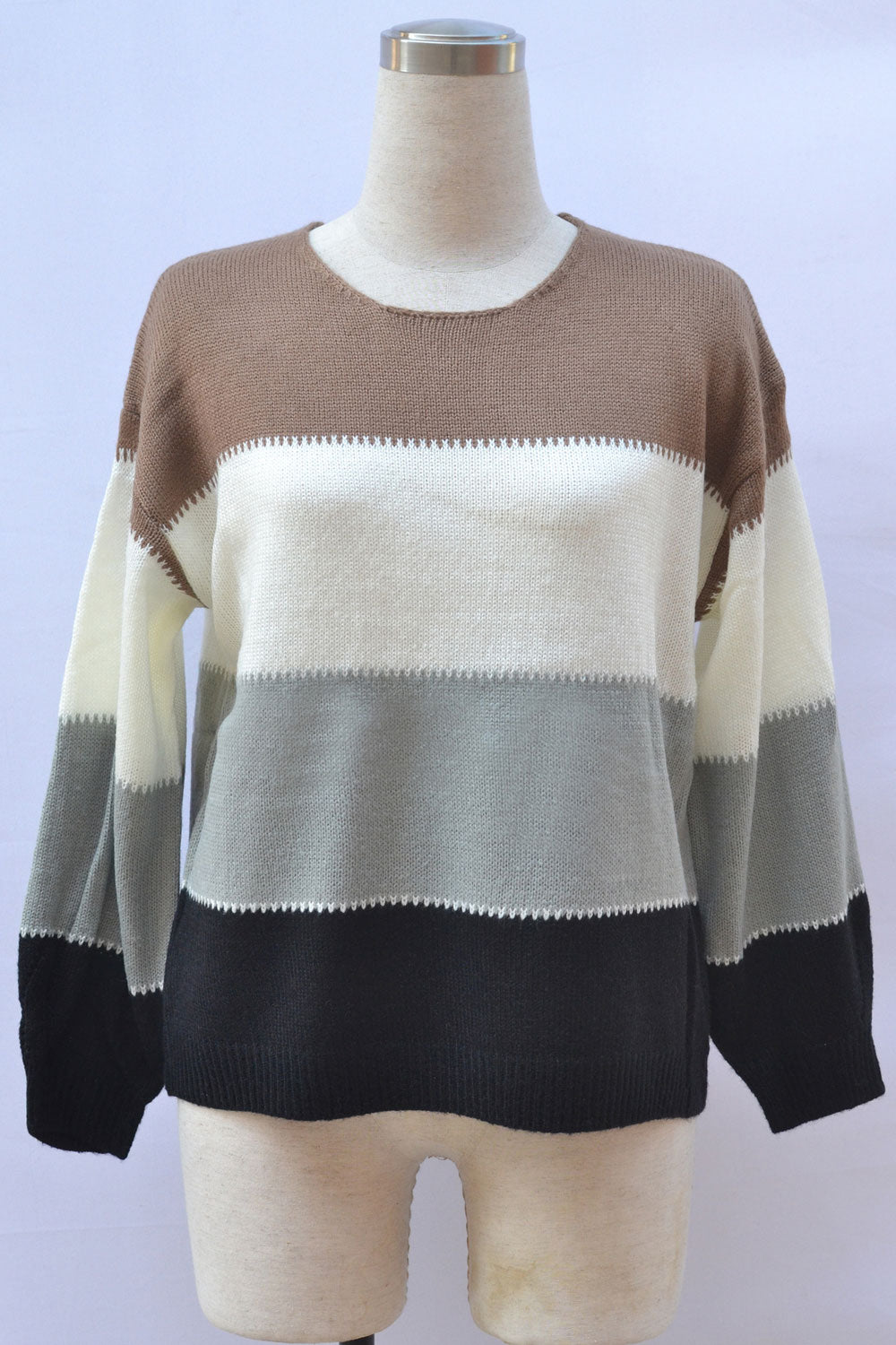 Women Thick & Warm Beautiful Striped Pattern Long Sleeve Mid-Length Winter Pullover Sweater