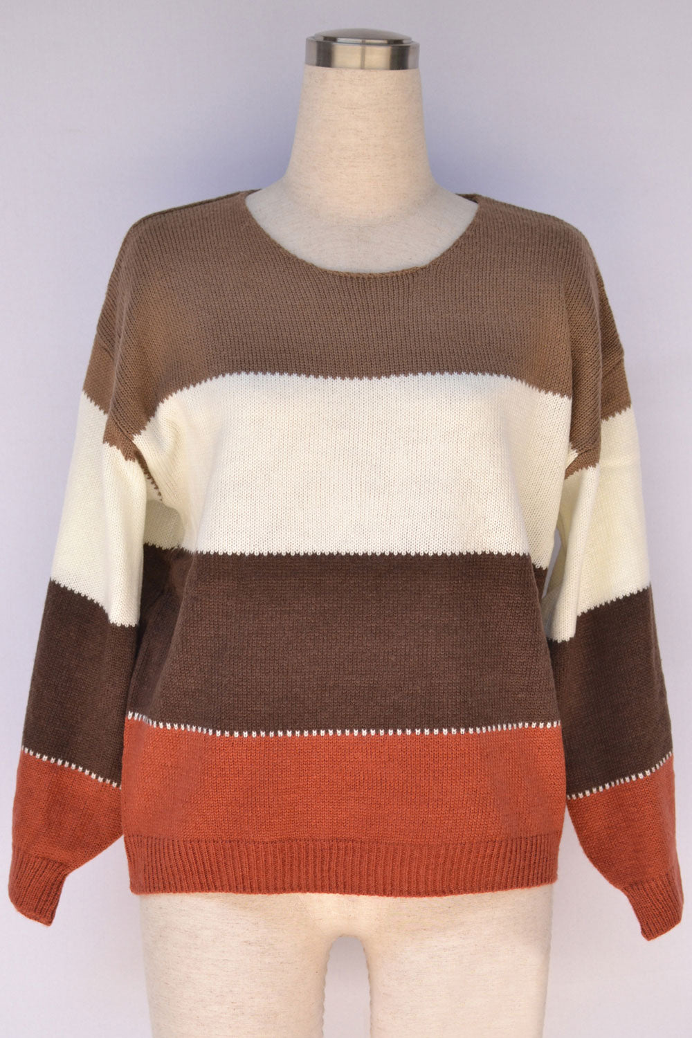 Women Thick & Warm Beautiful Striped Pattern Long Sleeve Mid-Length Winter Pullover Sweater