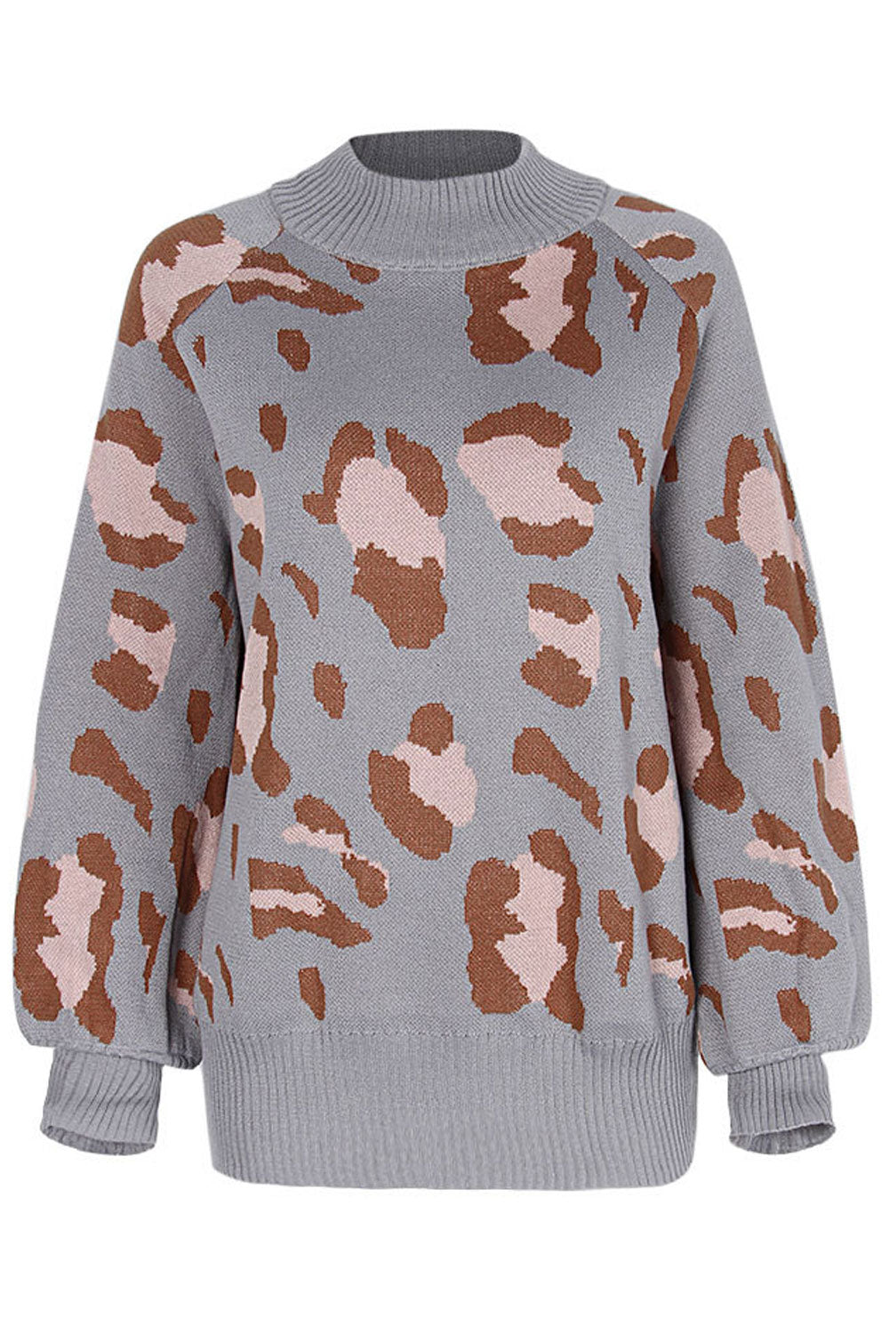 Women Loose Fit Leopard Printed Comfy Round Neck Pullover Winter Warm Sweater