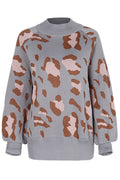 Women Loose Fit Leopard Printed Comfy Round Neck Pullover Winter Warm Sweater