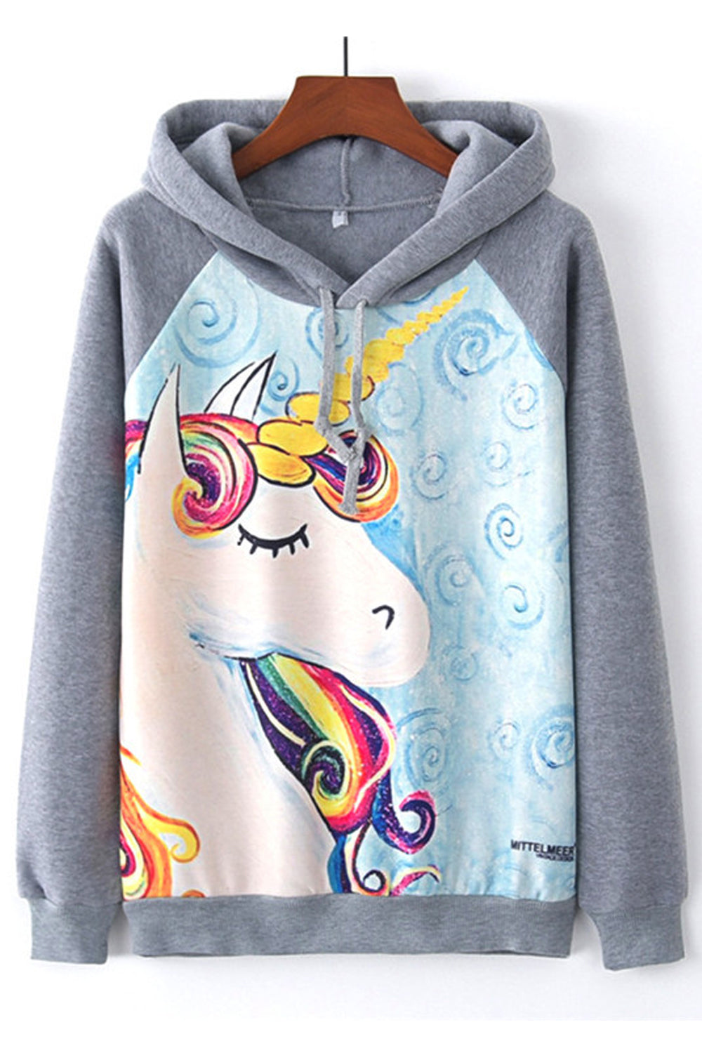 Women Beautiful Unicorn Printed Drawstring Closure Fine Ribbed Hem Winter Hoodie