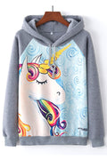 Women Beautiful Unicorn Printed Drawstring Closure Fine Ribbed Hem Winter Hoodie