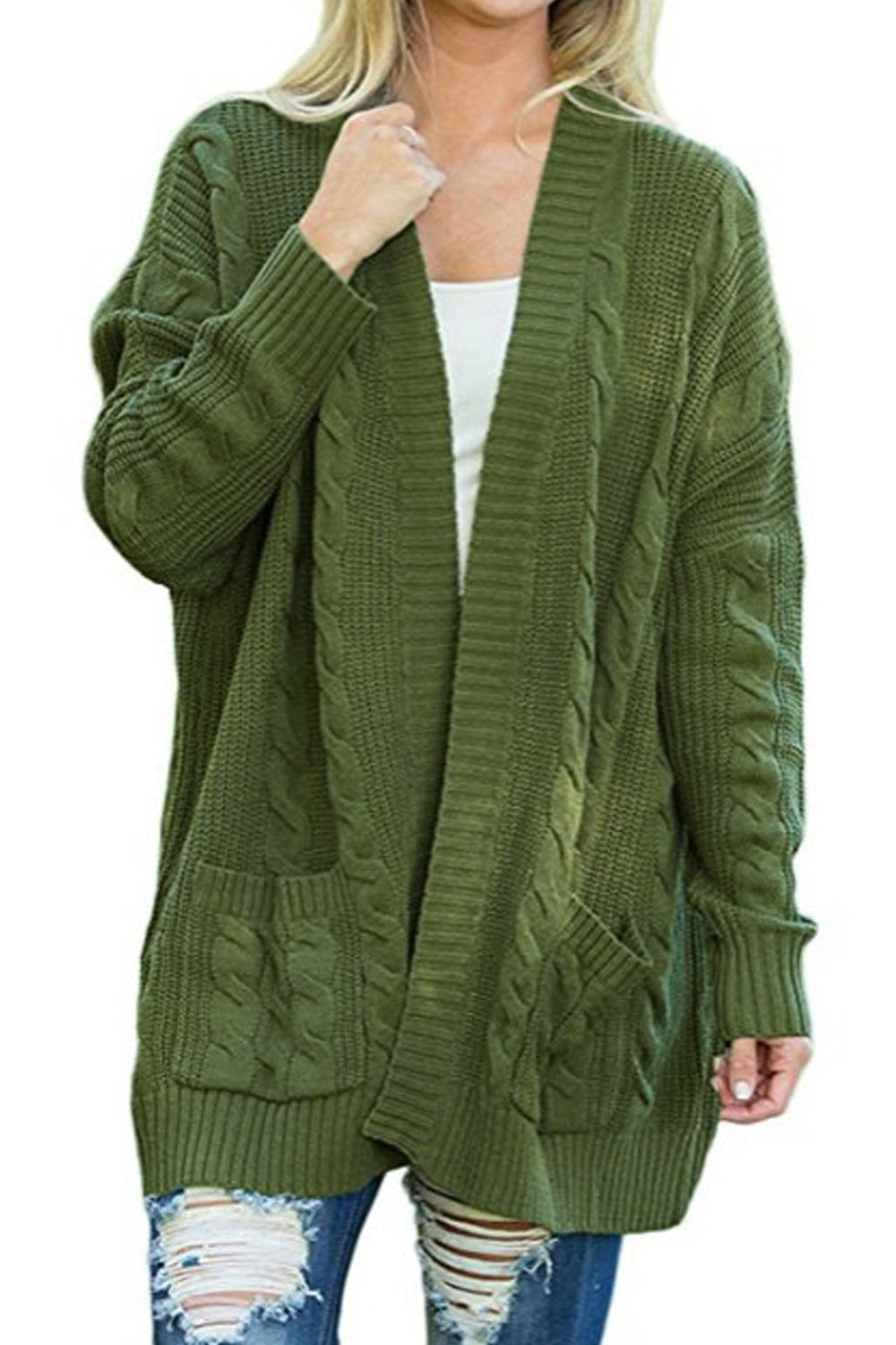 Women Attractive Loose Fit Front Open Suitable Pockets Knitted Warm Cardigan