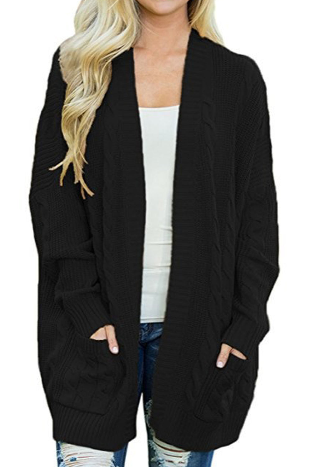 Women Attractive Loose Fit Front Open Suitable Pockets Knitted Warm Cardigan