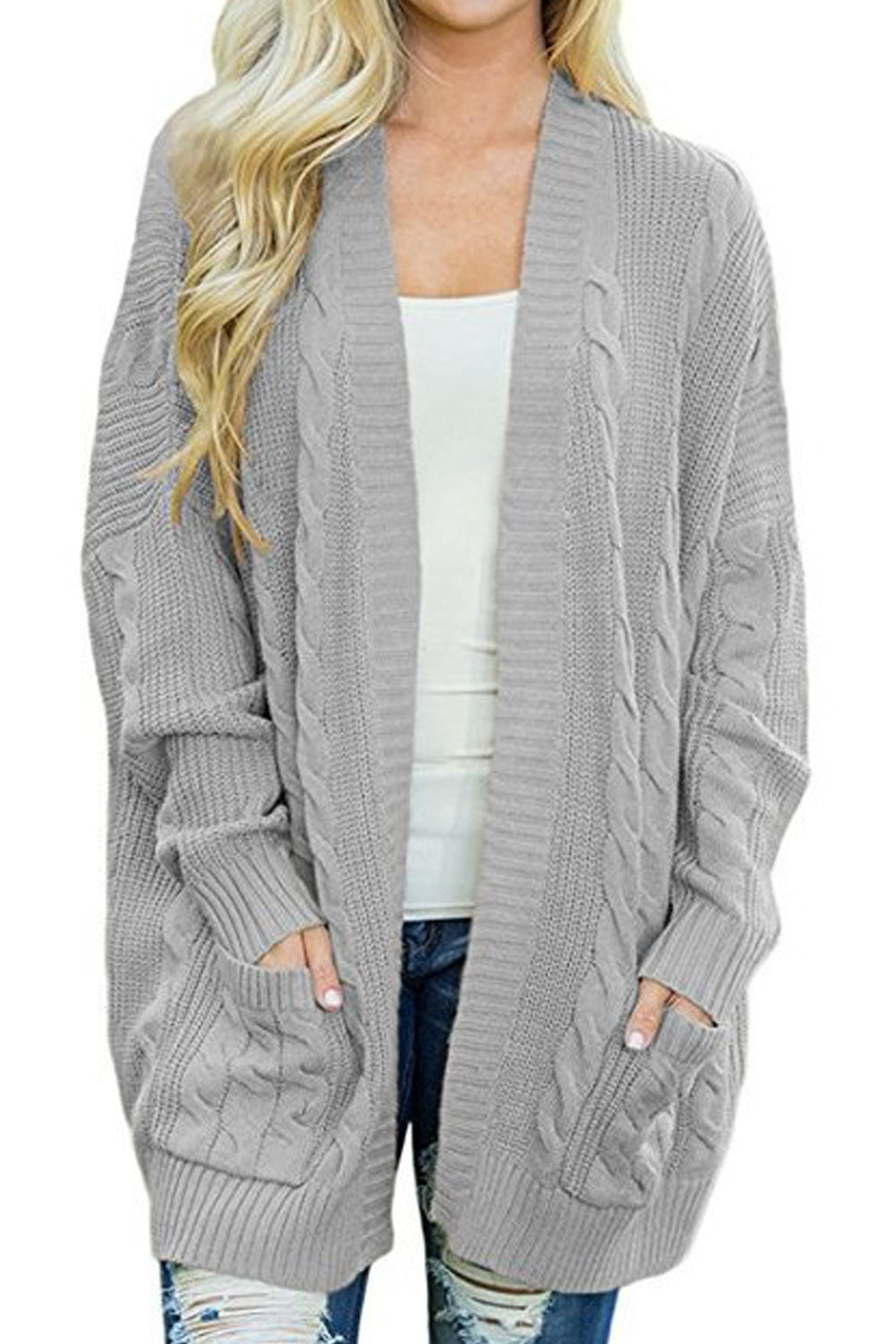 Women Attractive Loose Fit Front Open Suitable Pockets Knitted Warm Cardigan