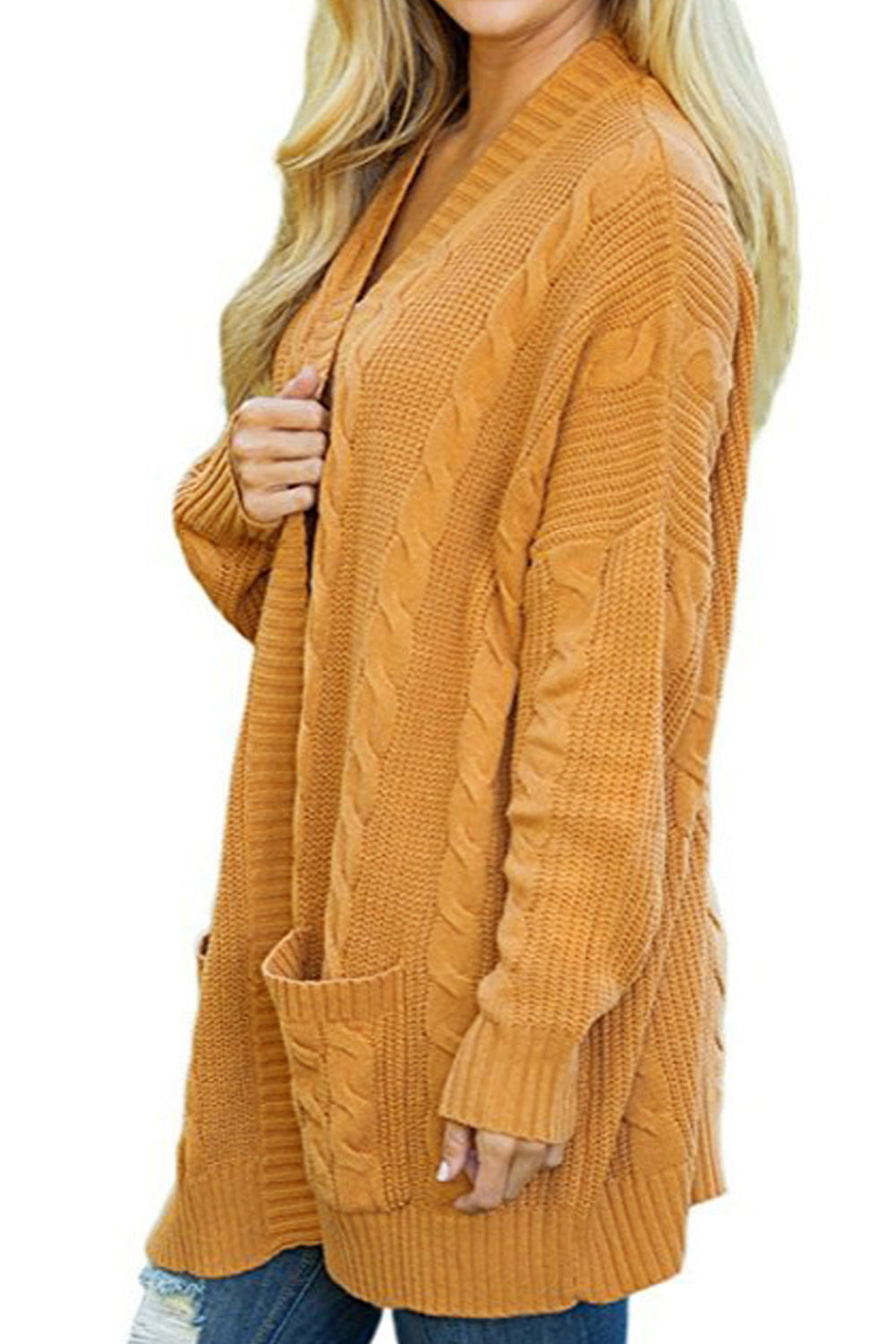 Women Attractive Loose Fit Front Open Suitable Pockets Knitted Warm Cardigan