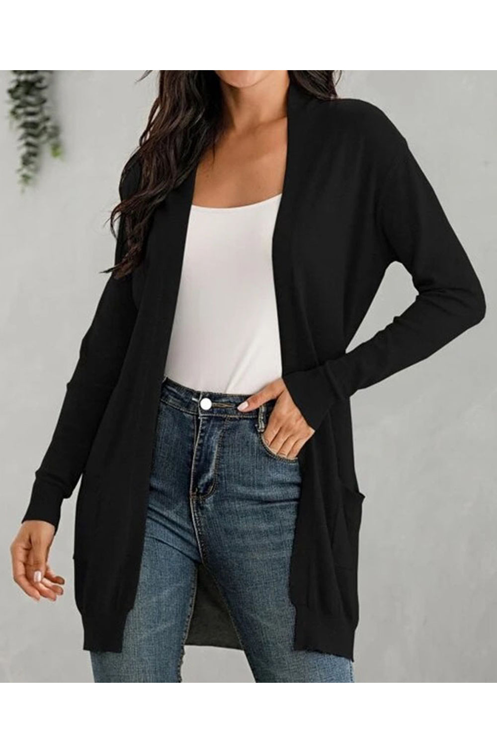 Women Nice Solid Pattern Easily Wearable Long Sleeve Useful Pockets Warm Cardigan