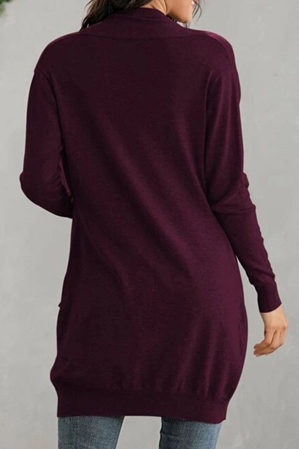 Women Nice Solid Pattern Easily Wearable Long Sleeve Useful Pockets Warm Cardigan