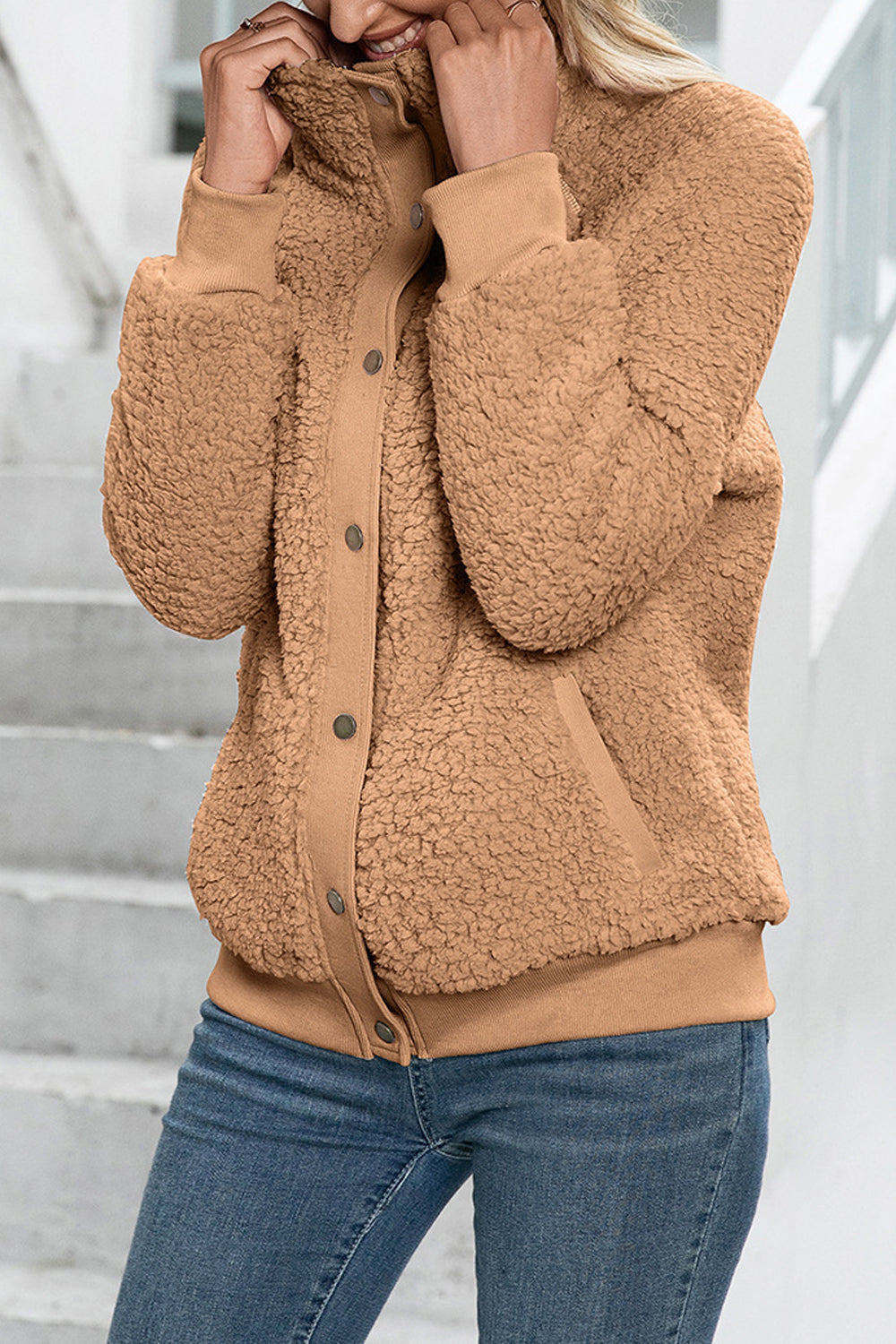 Women Amazing Lapel Collar Neck Easy Button Closure Warm & Thick Winter Cardigan