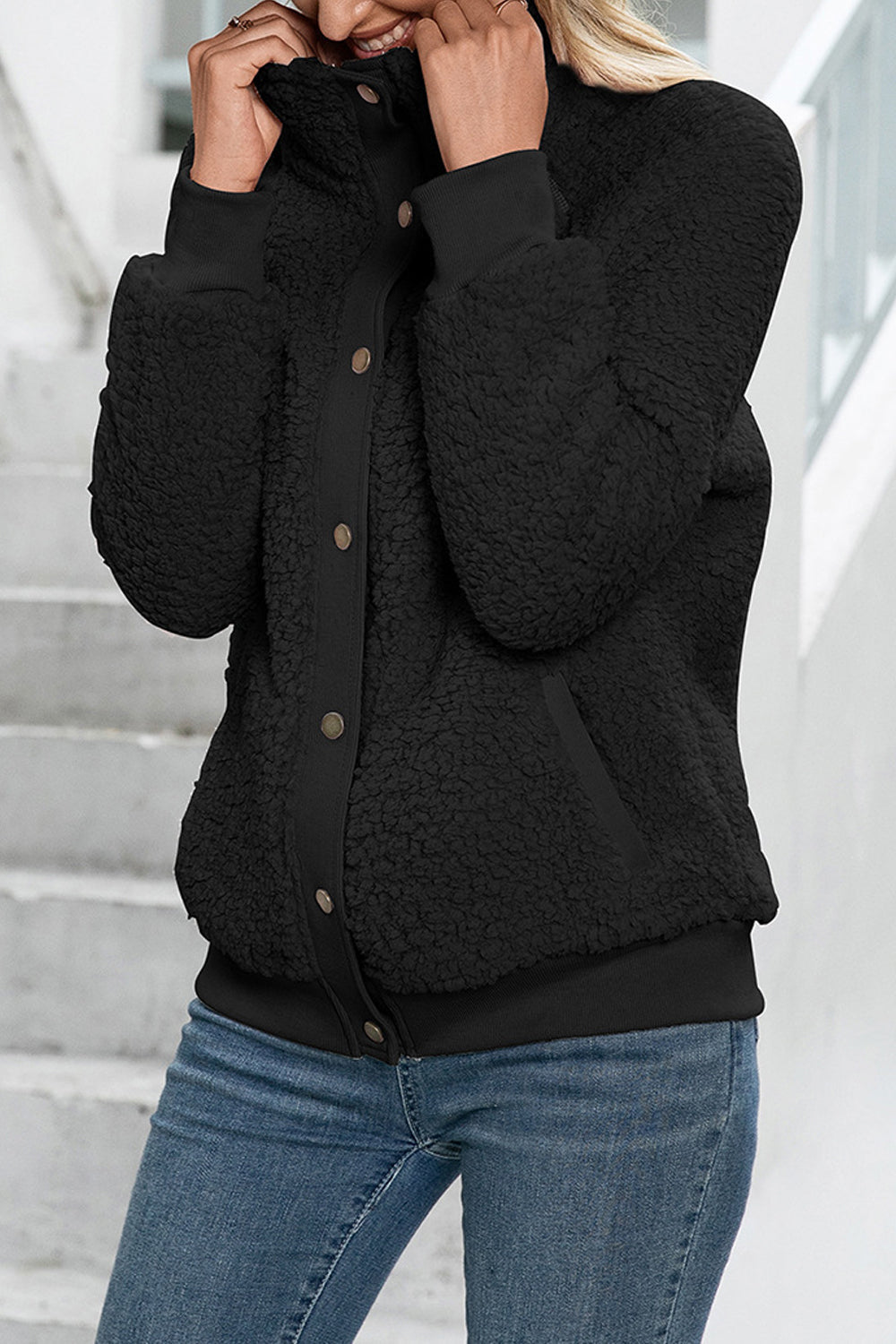 Women Amazing Lapel Collar Neck Easy Button Closure Warm & Thick Winter Cardigan